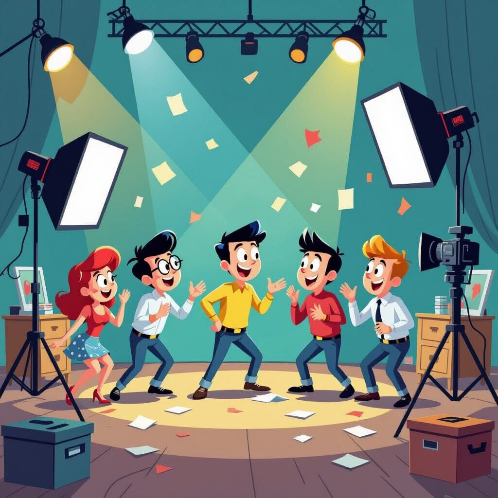 Comical Film Set Bloopers Captured in Energetic Illustration