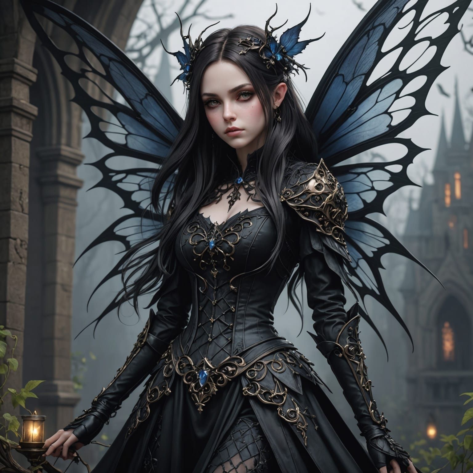 Detailed Gothic Fairy in 3D Anime Art Style