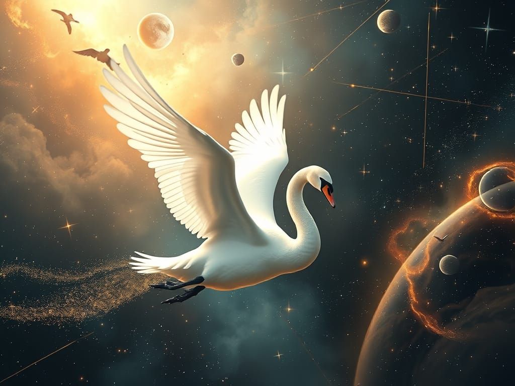 Majestic Swan Glides Through Starry Nebula
