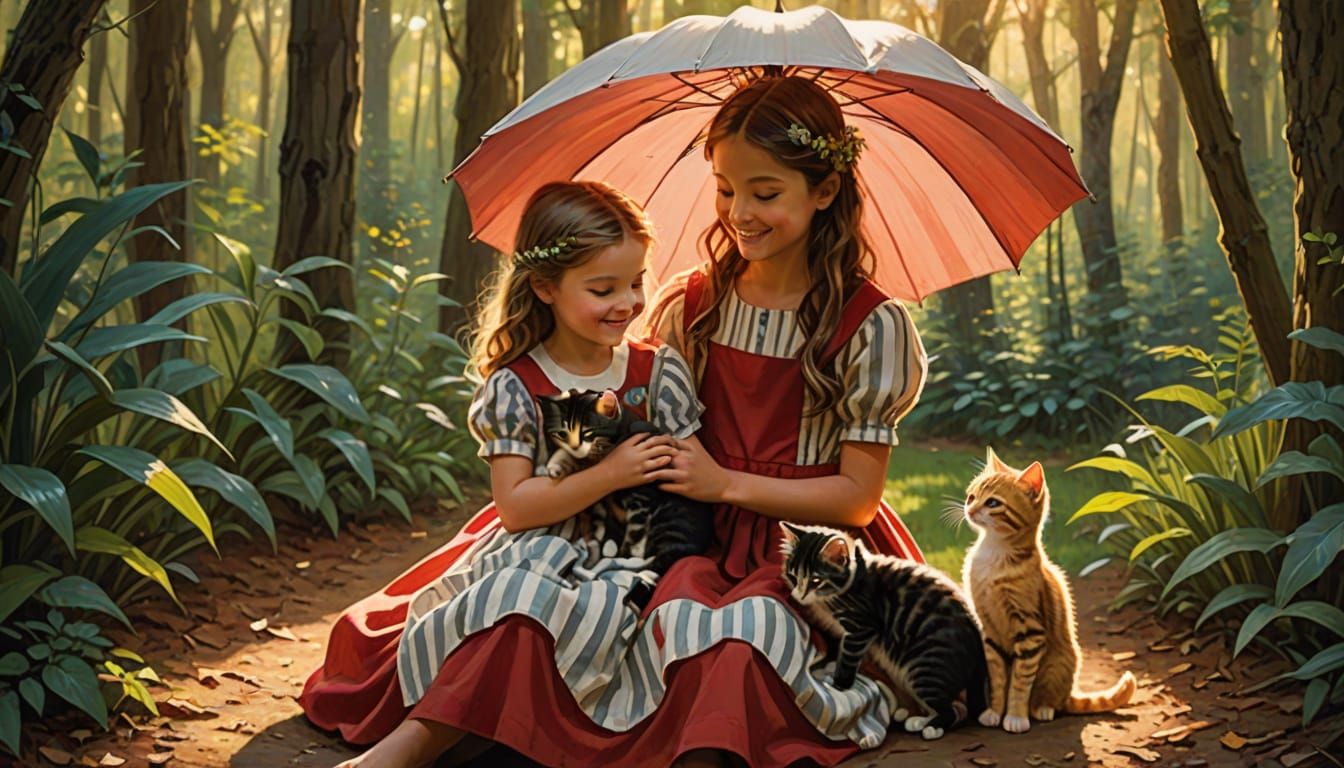 Whimsical Children's Umbrella Shelter in a Serene Forest