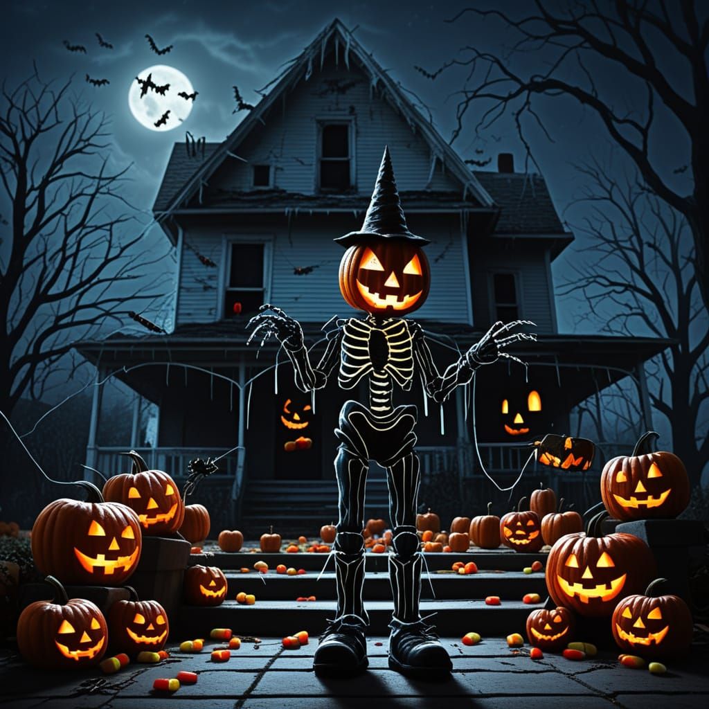 Eerie Twilight Halloween Scene With Creepy Figures