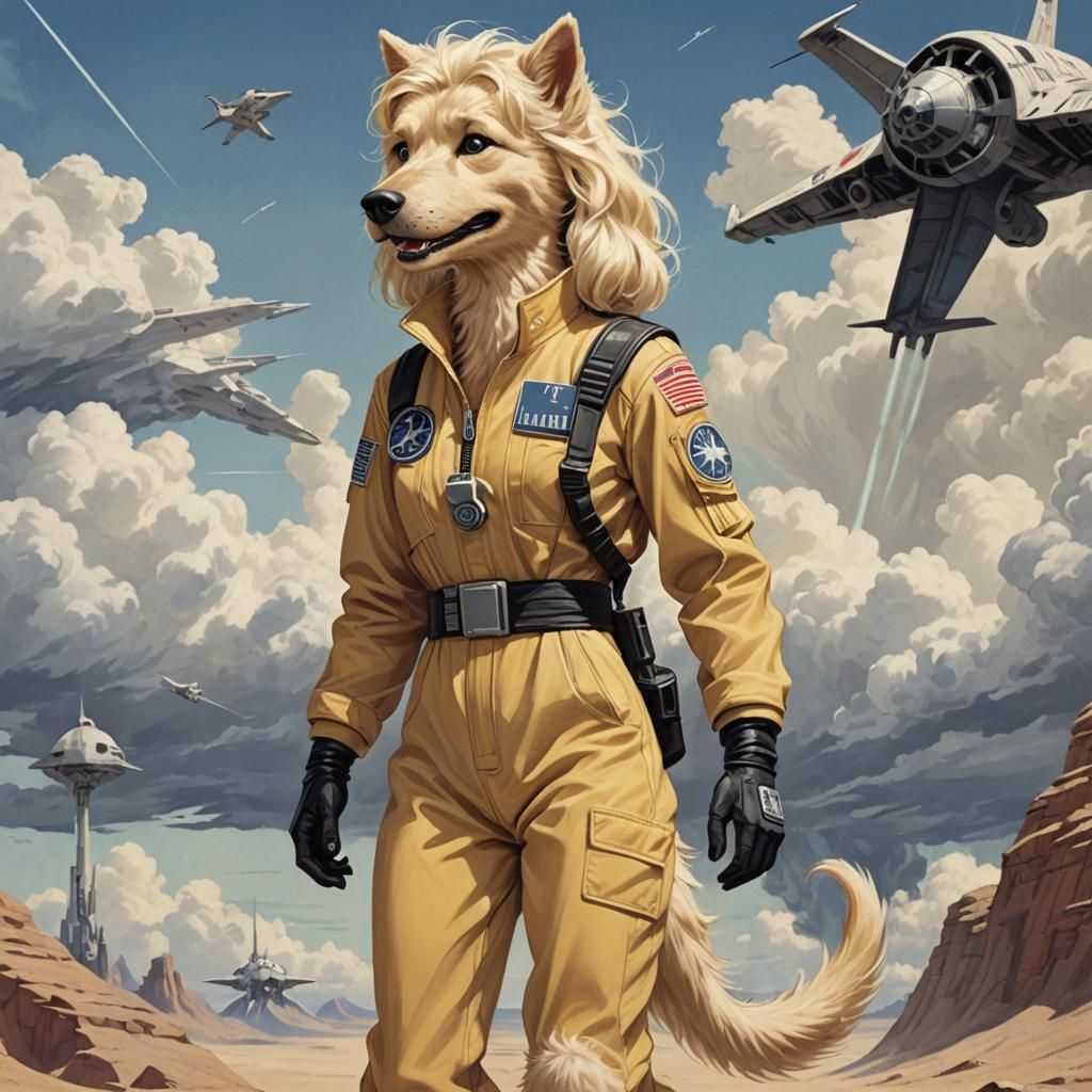 1940s Style Canine Star Wars Pilot Illustration