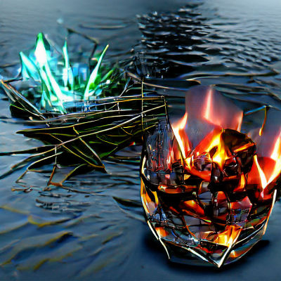 Bonfire and Broken Glass Reflected in Water: Neon 3D Render
