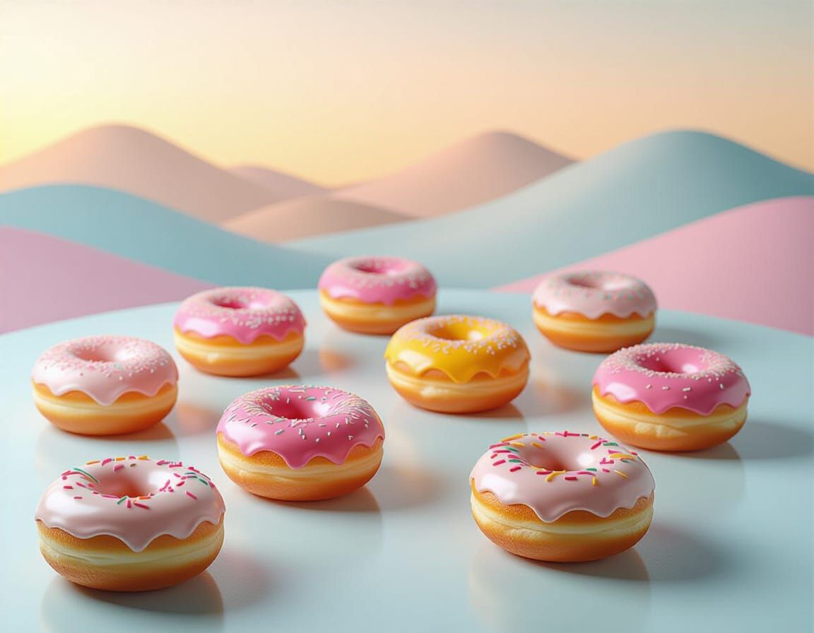 Exquisite Donuts in Surreal Landscape Advertising Photograph...