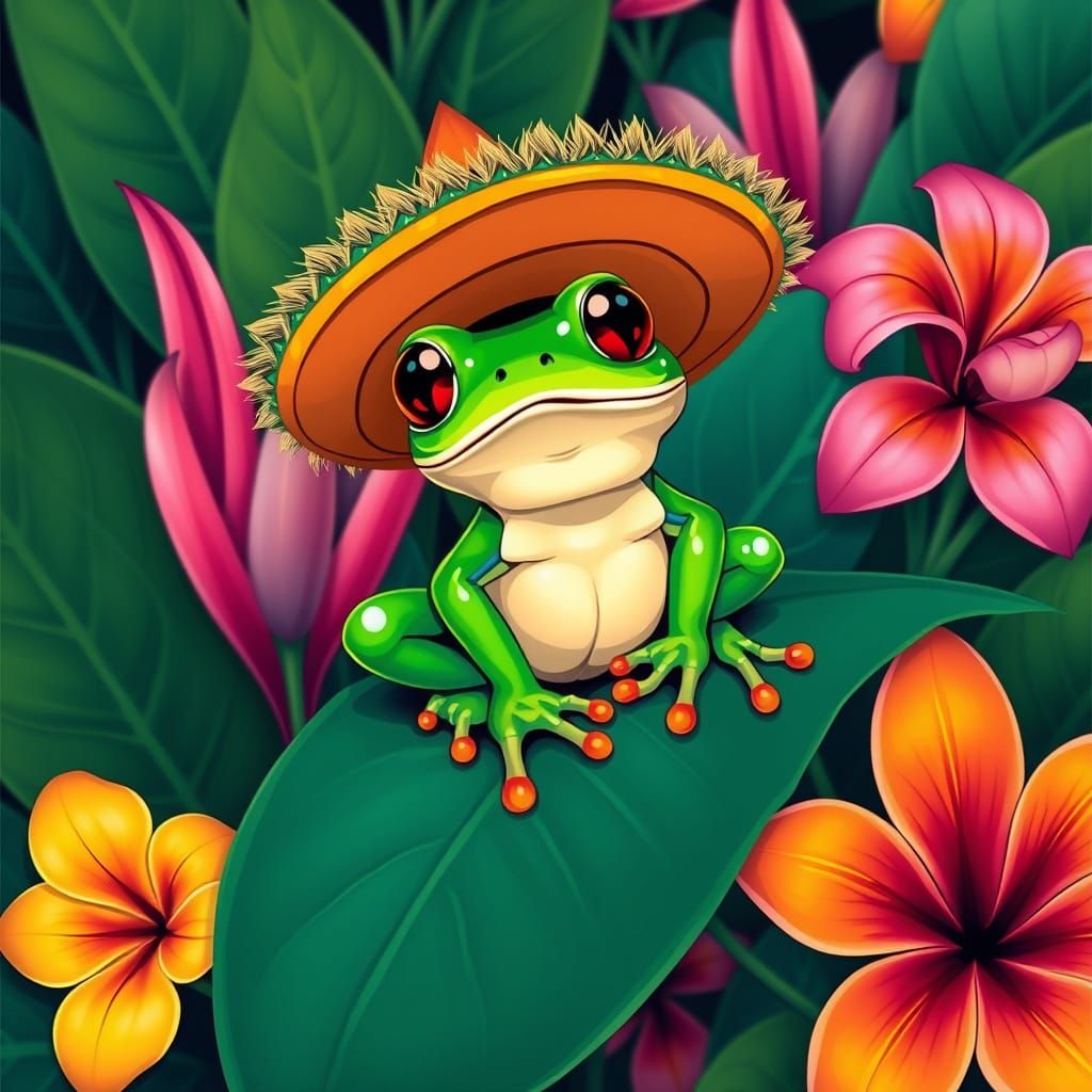 Green Frog with Sombrero, Pop Art Style