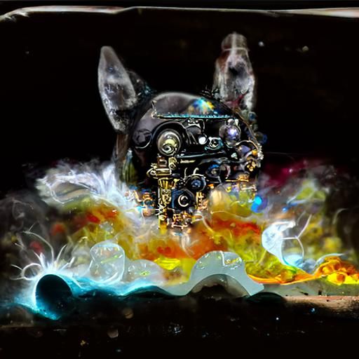 Steampunk Dog Portrait with Holographic Elements
