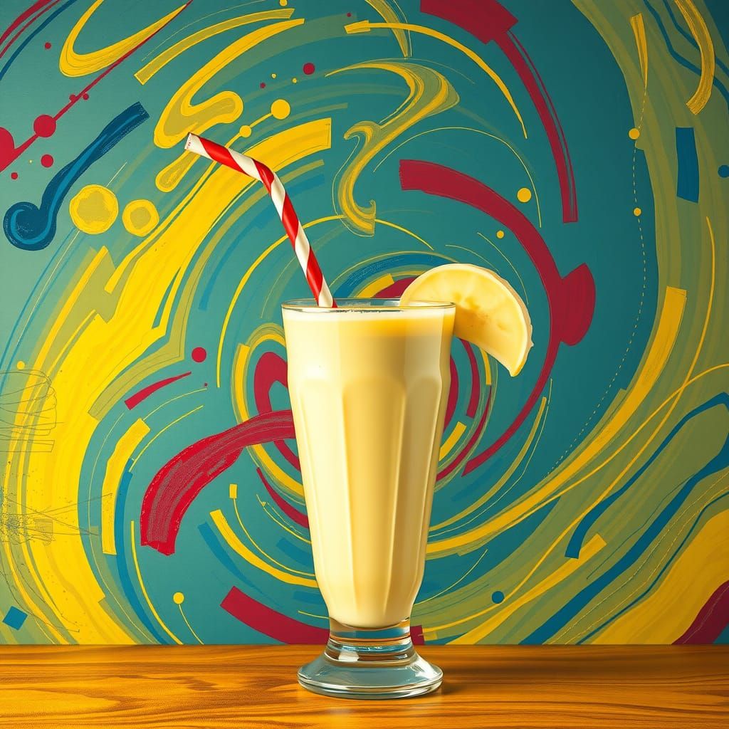 Banana Milkshake with Abstract Art Background