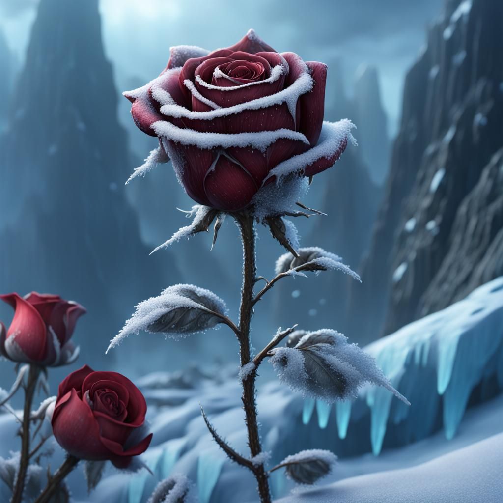 Frozen Rose: Detailed Matte Painting in Deep Color