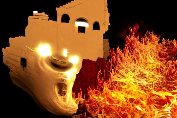 Terrifying Fiery Sleepwalker in Castle Ruins