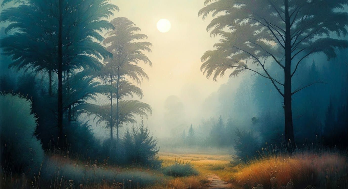 Moonlit Forest Glade in Vibrant Oil Painting Style