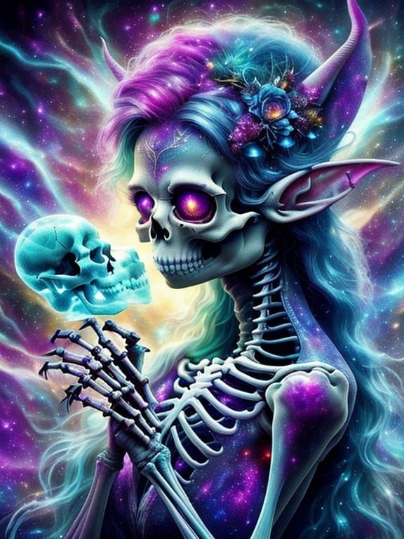 Ethereal Elf Woman Singing in Neon X-Ray