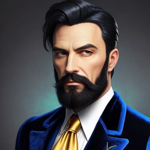 Man in Blue Velvet Suit Portrait