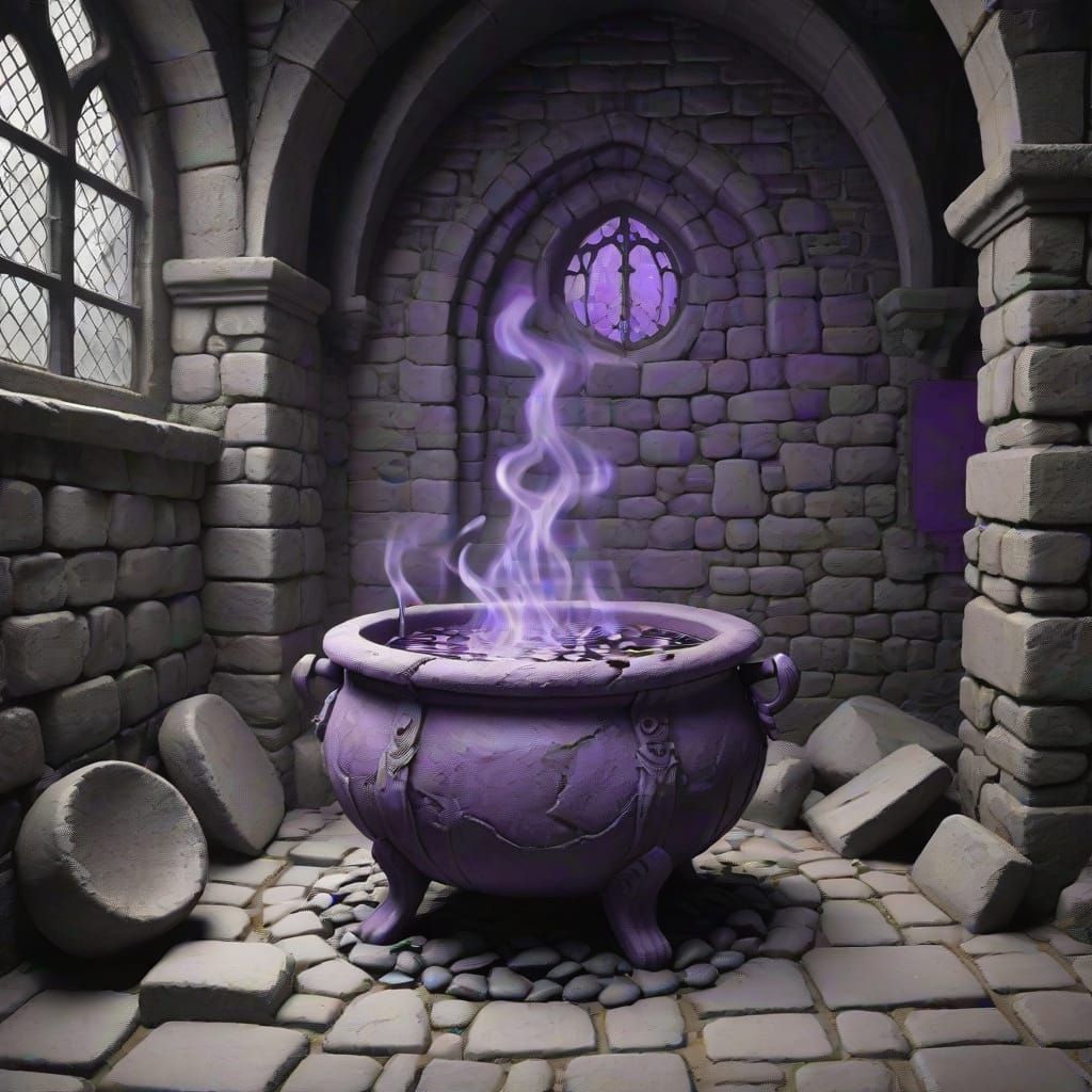 Gothic Purple Cauldron in a Medieval Setting