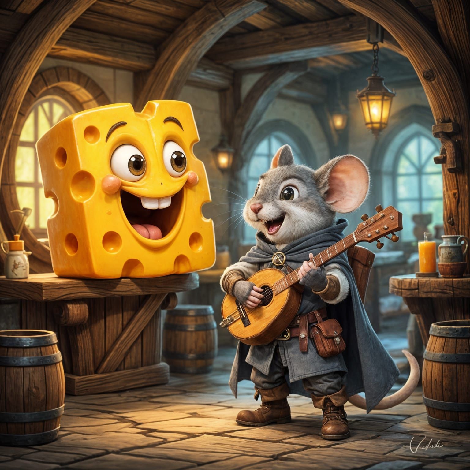 Mouse Adventurer Surprised by Laughing Cheese Head