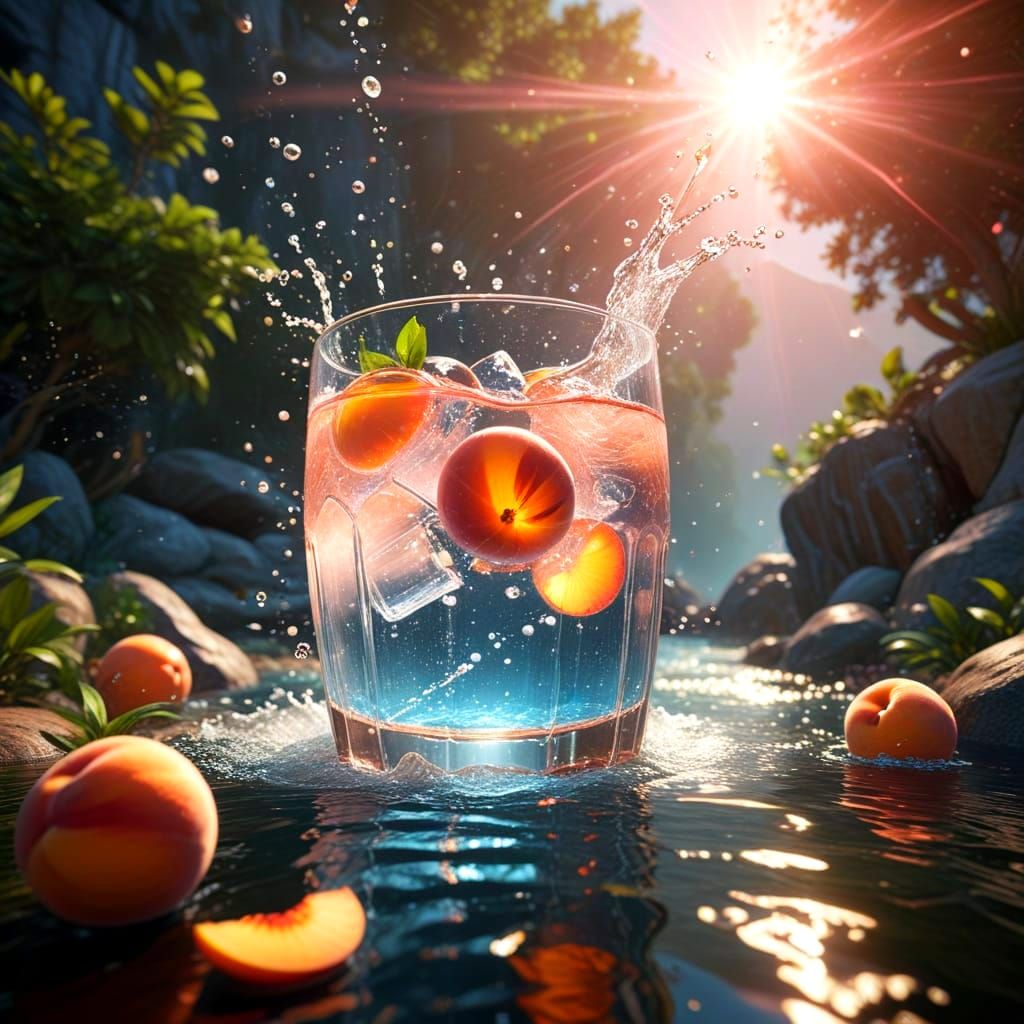 Epic Hyperdetailed Peach Gin Explosion in Bright Pink Haze