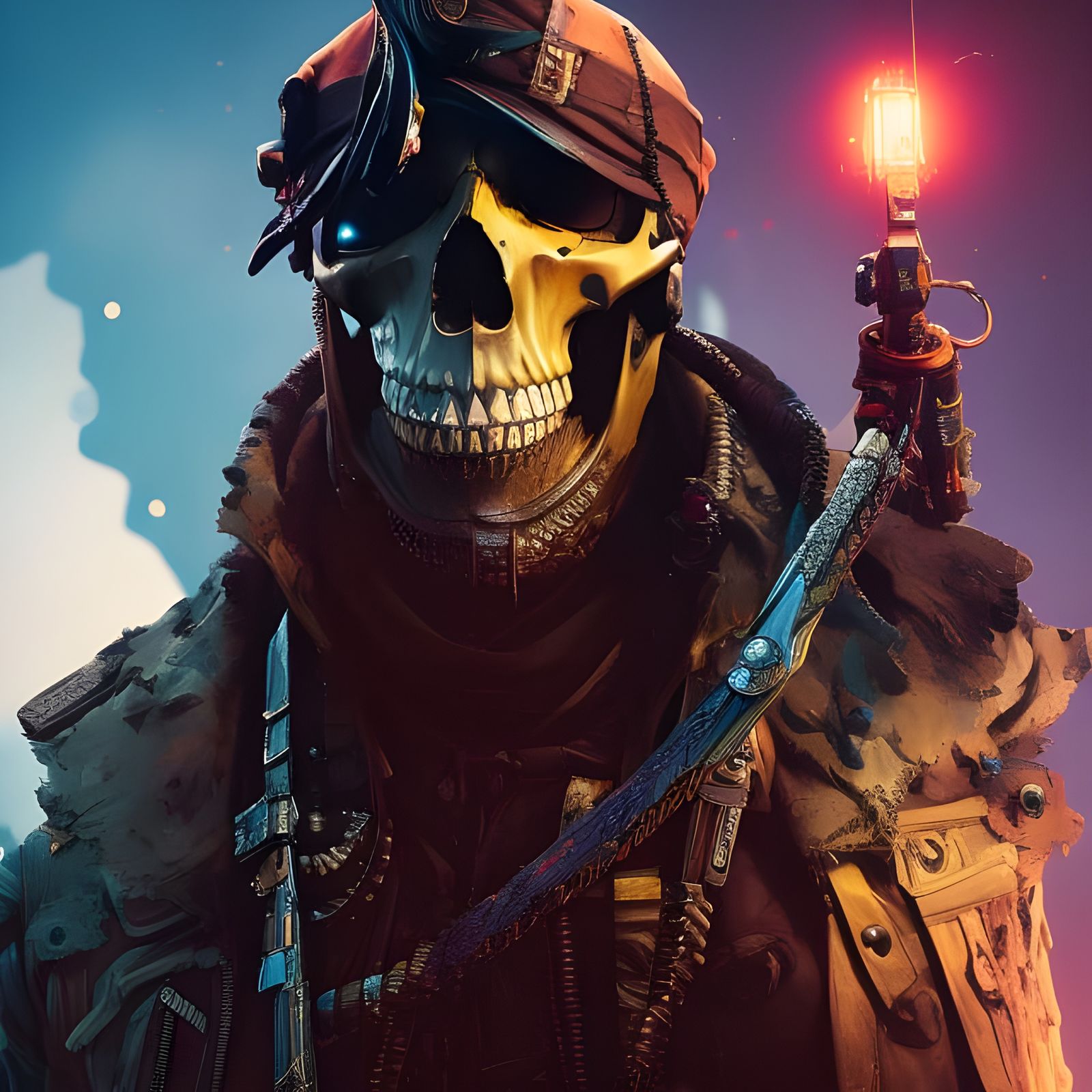 Gangsta Pirate Skull Portrait in Borderlands Style
