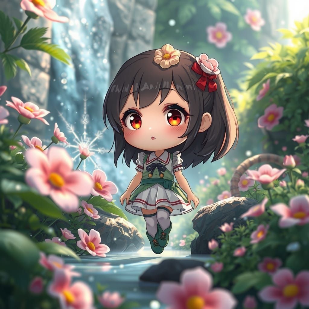 Whimsical Chibi Girl in Enchanted Forest