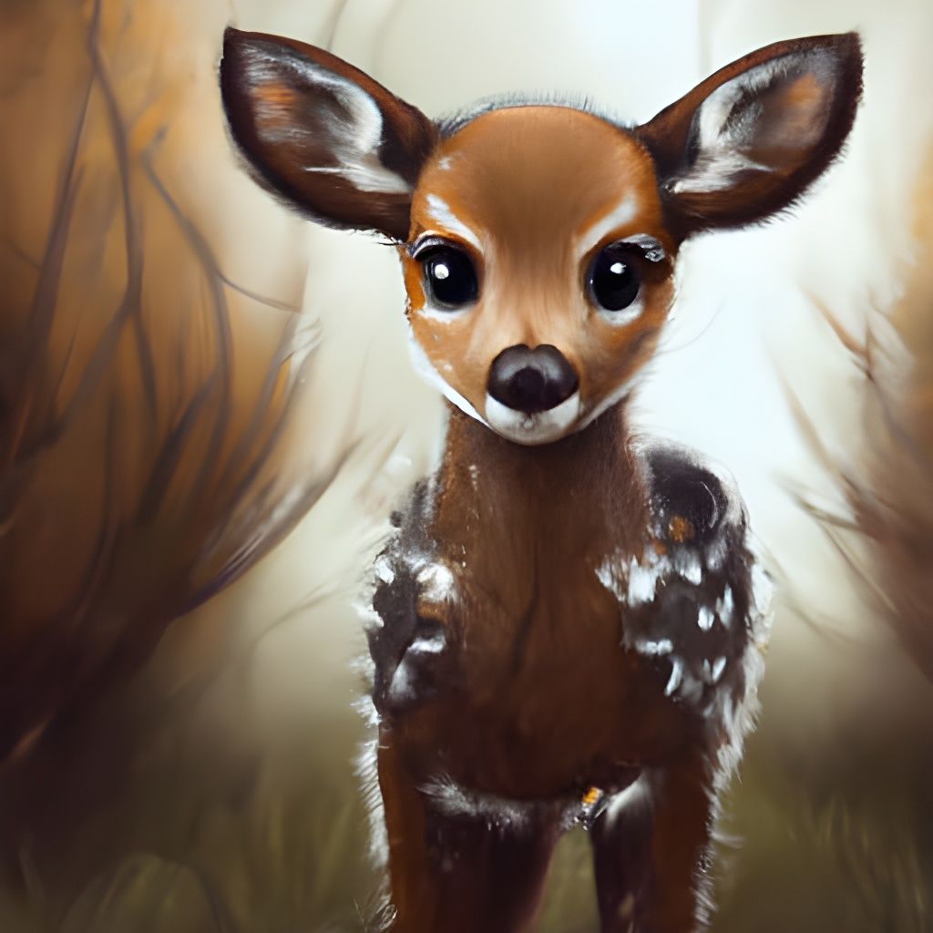 Cute Baby Deer with Big Eyes, Digital Painting