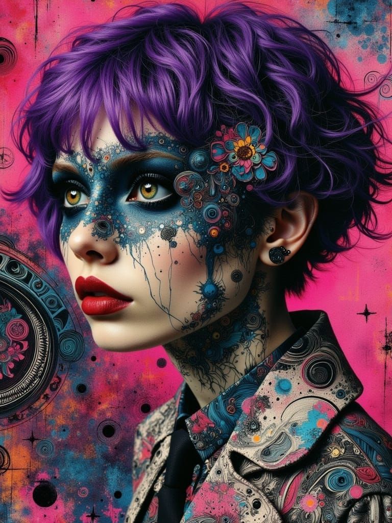 Gothic Surreal Portrait in Abstract Zentangle Style