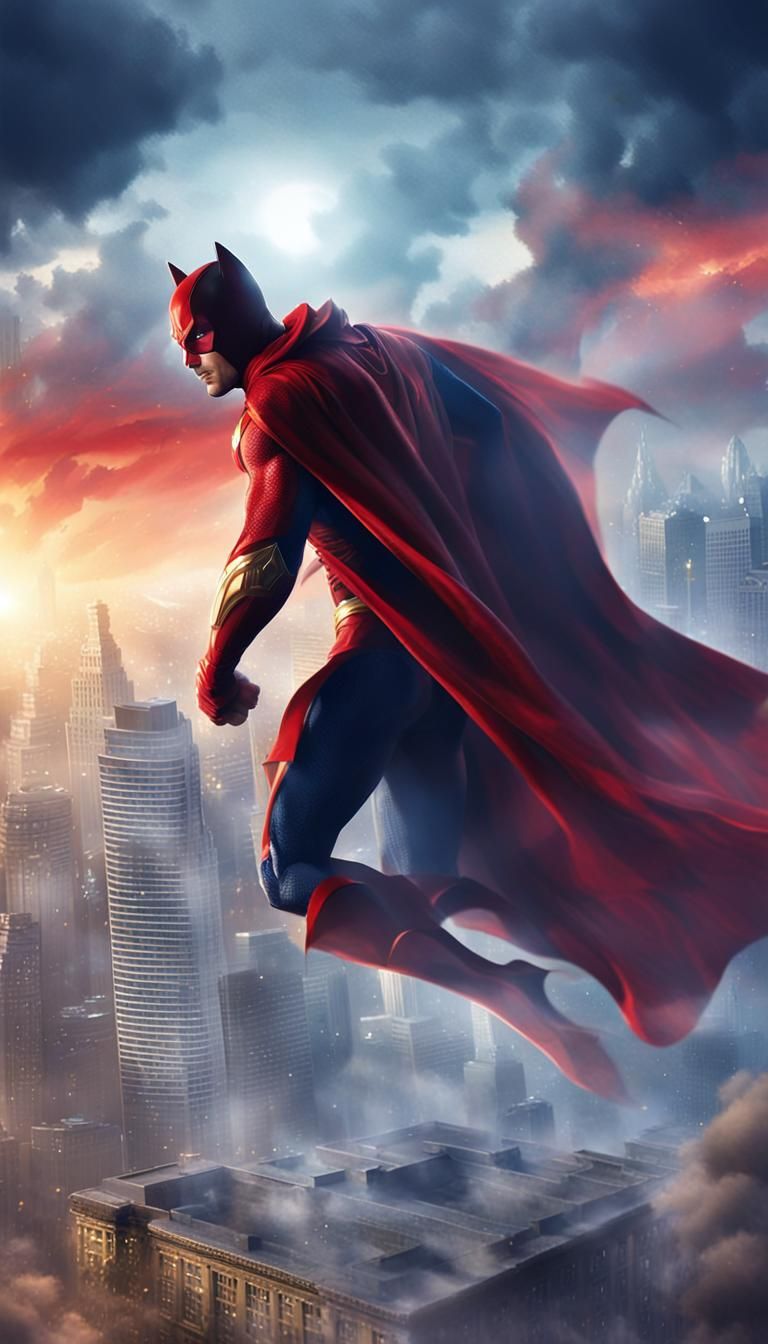 Epic Red Cape Hero Soars Above City in Cinematic Marvel