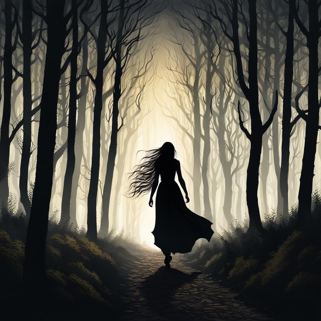 Silhouette in Dark Forest: Fantastical Matte Painting
