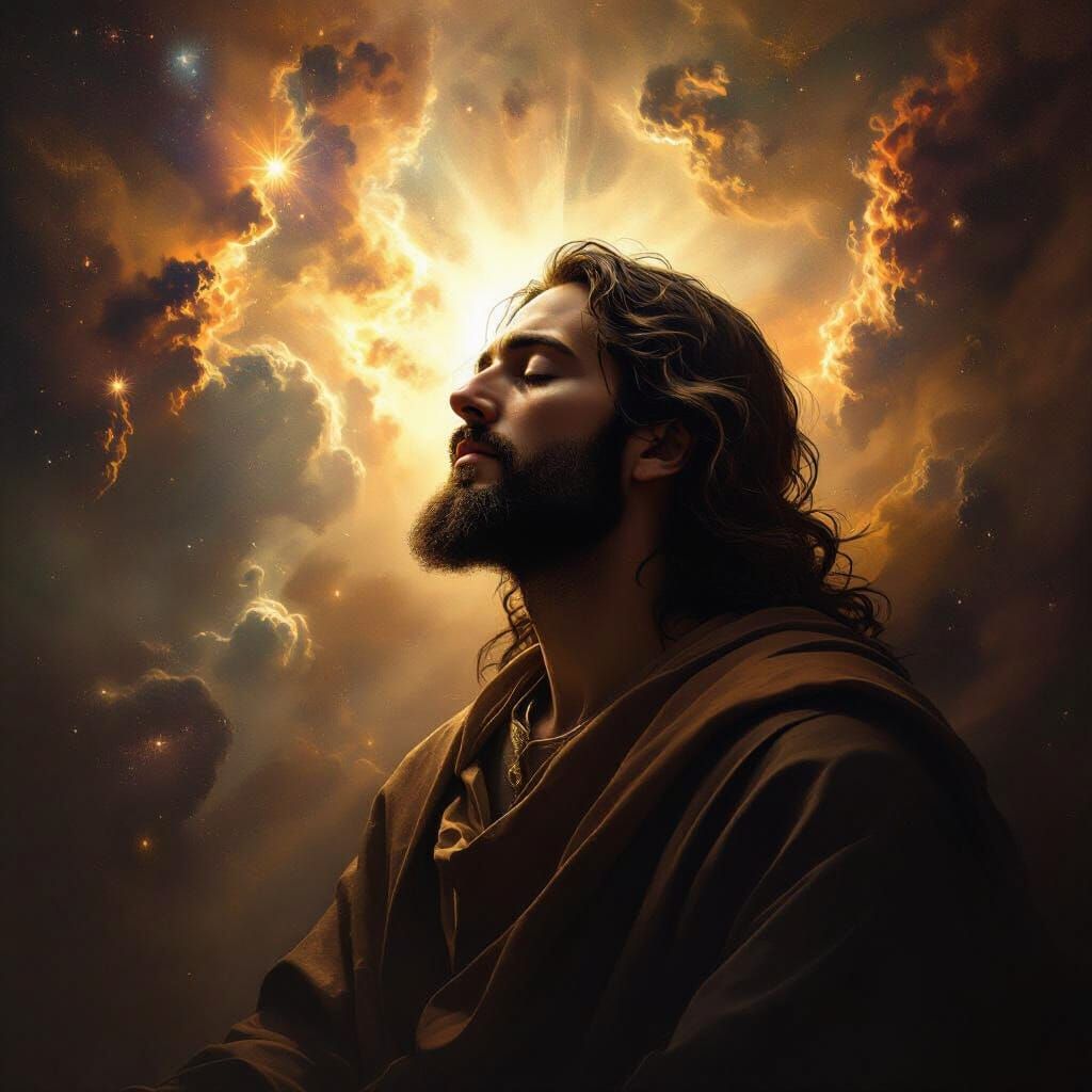 Saint in Contemplation Bathed in Celestial Light