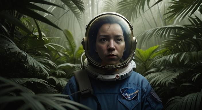 Astronaut Amazed Exploring Jungle in Cinematic Style
