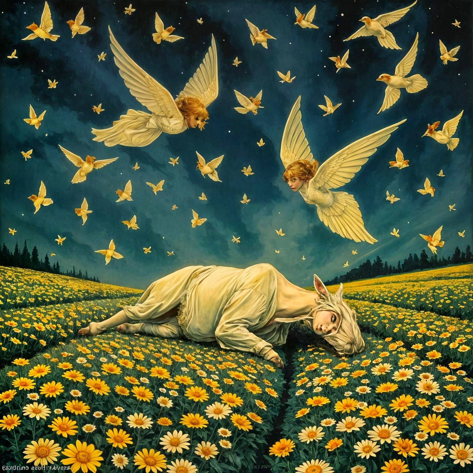 Goblin Chorus in Alphonse Mucha and Arthur Rackham Style