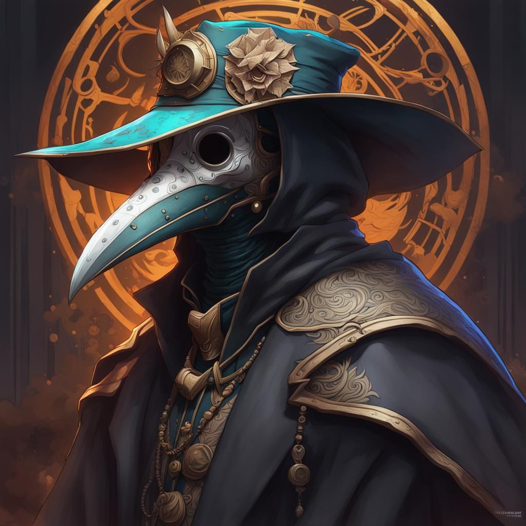 Plague Doctor Kitsune Portrait in Hyperdetailed Style