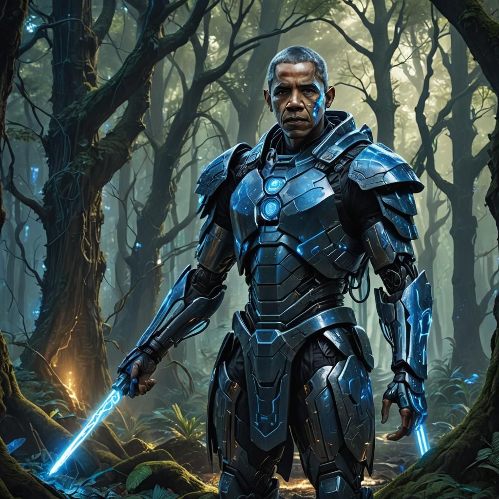 Elderly Warforged Cyborg Ninja in a Mystic Forest, in Unreal...