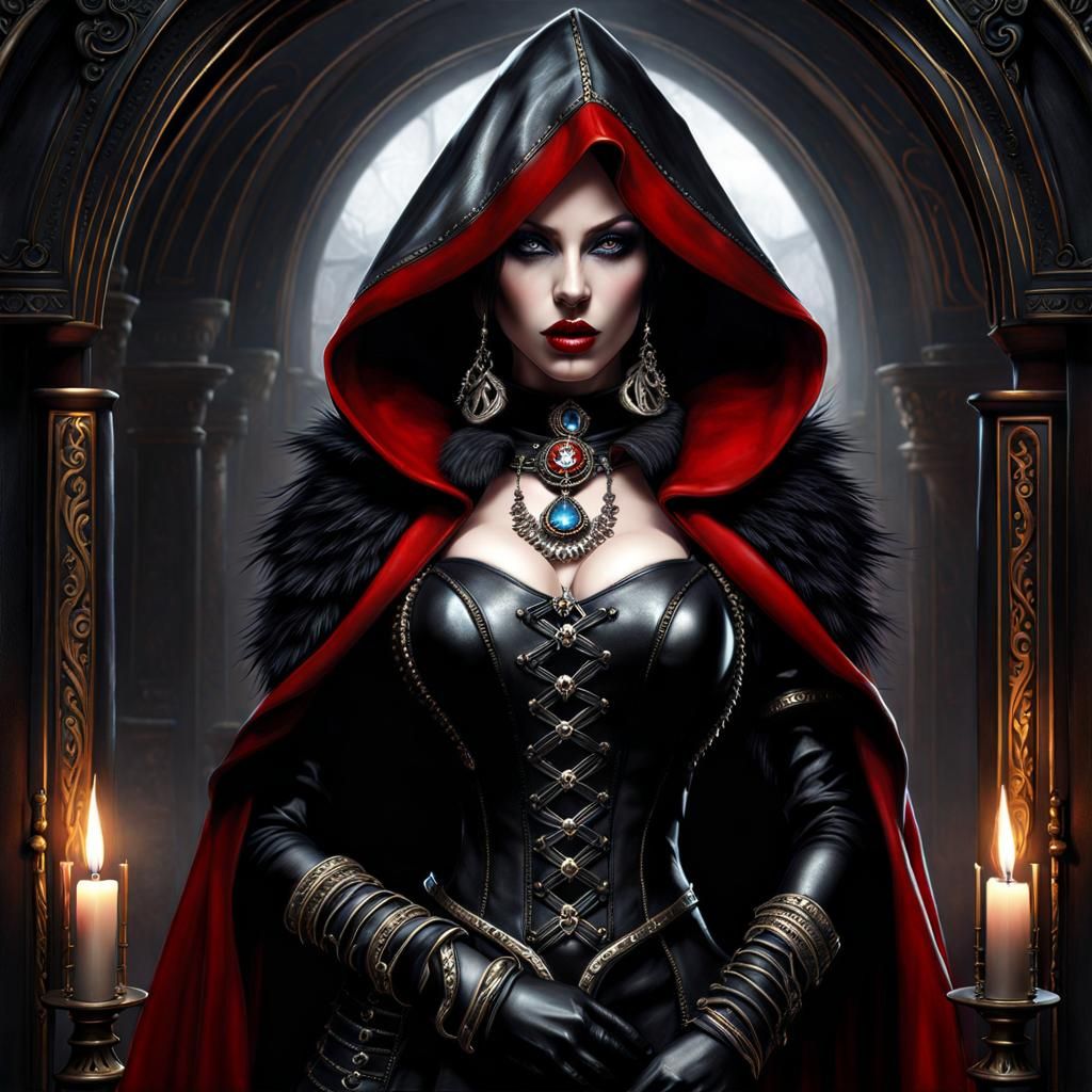 Gothic Dark Fantasy Witch in Porcelain and Leather