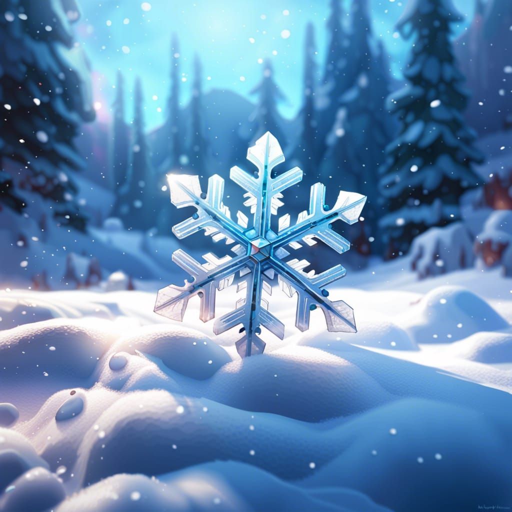 Macro Snowflake Close-Up: Photorealistic Cell-Shaded Detail