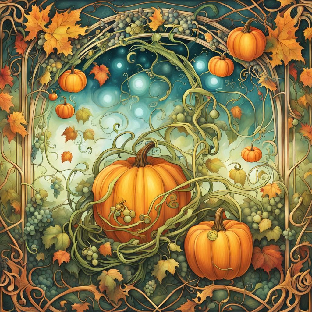 Fantasy Harvest Vines in Art Nouveau Style