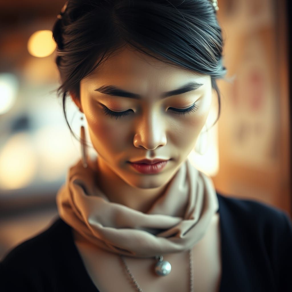 Serene Asian Beauty: An Emotive Close-Up Portrait