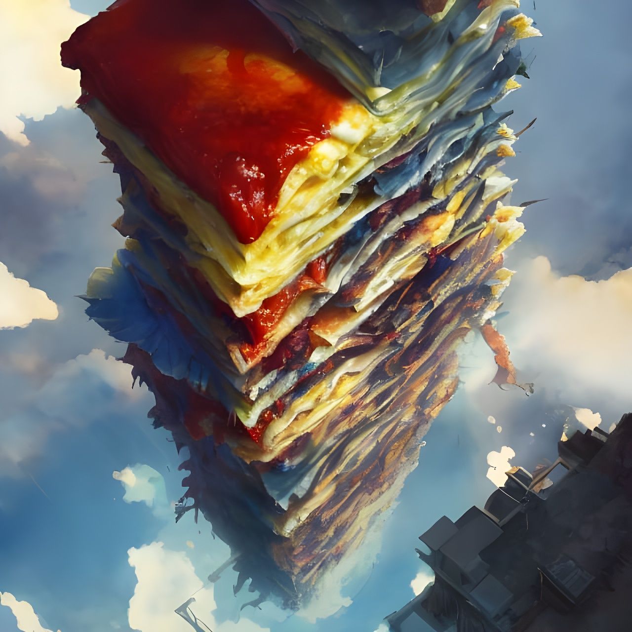 Epic Lasagna Tower in Watercolour Style