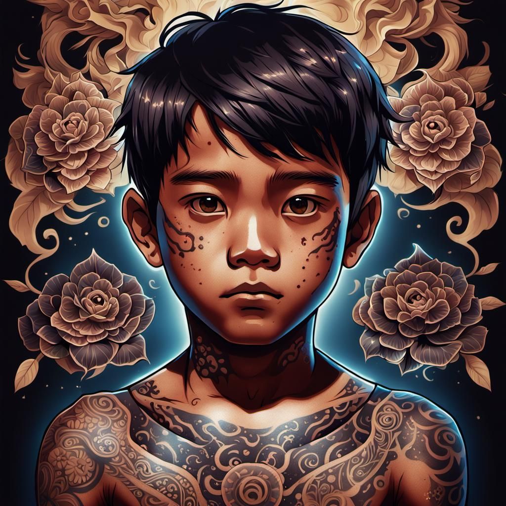 Anime Kid with Tattoos in Studio Trigger Style