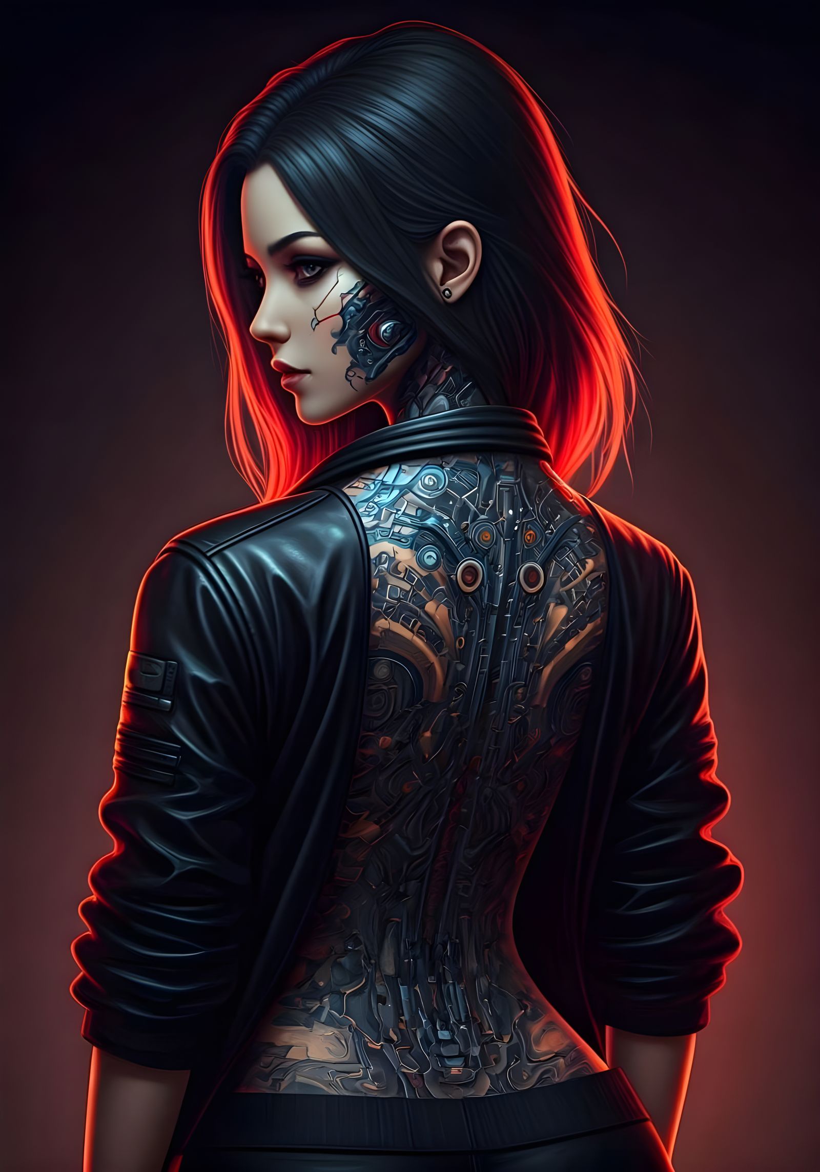 Cyberpunk Anime Woman with Intricate Tattoo