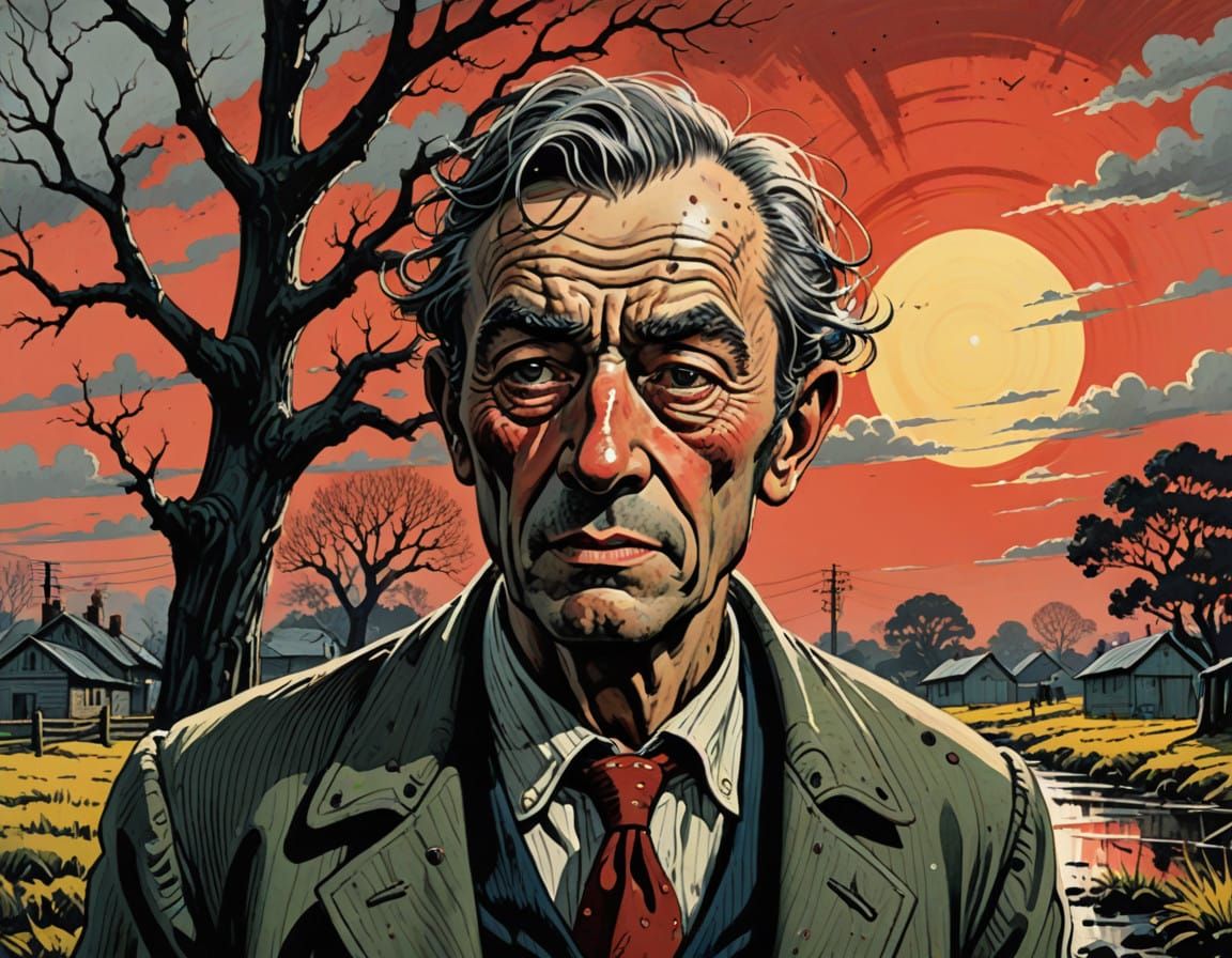 Gnarled Tree Stands Against Cosmic Sunset