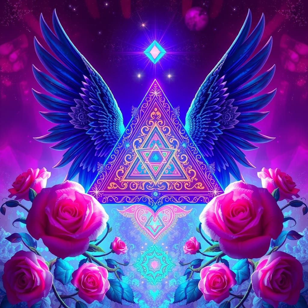 geometric shapes and signs, a triangle, filigree, roses, win...