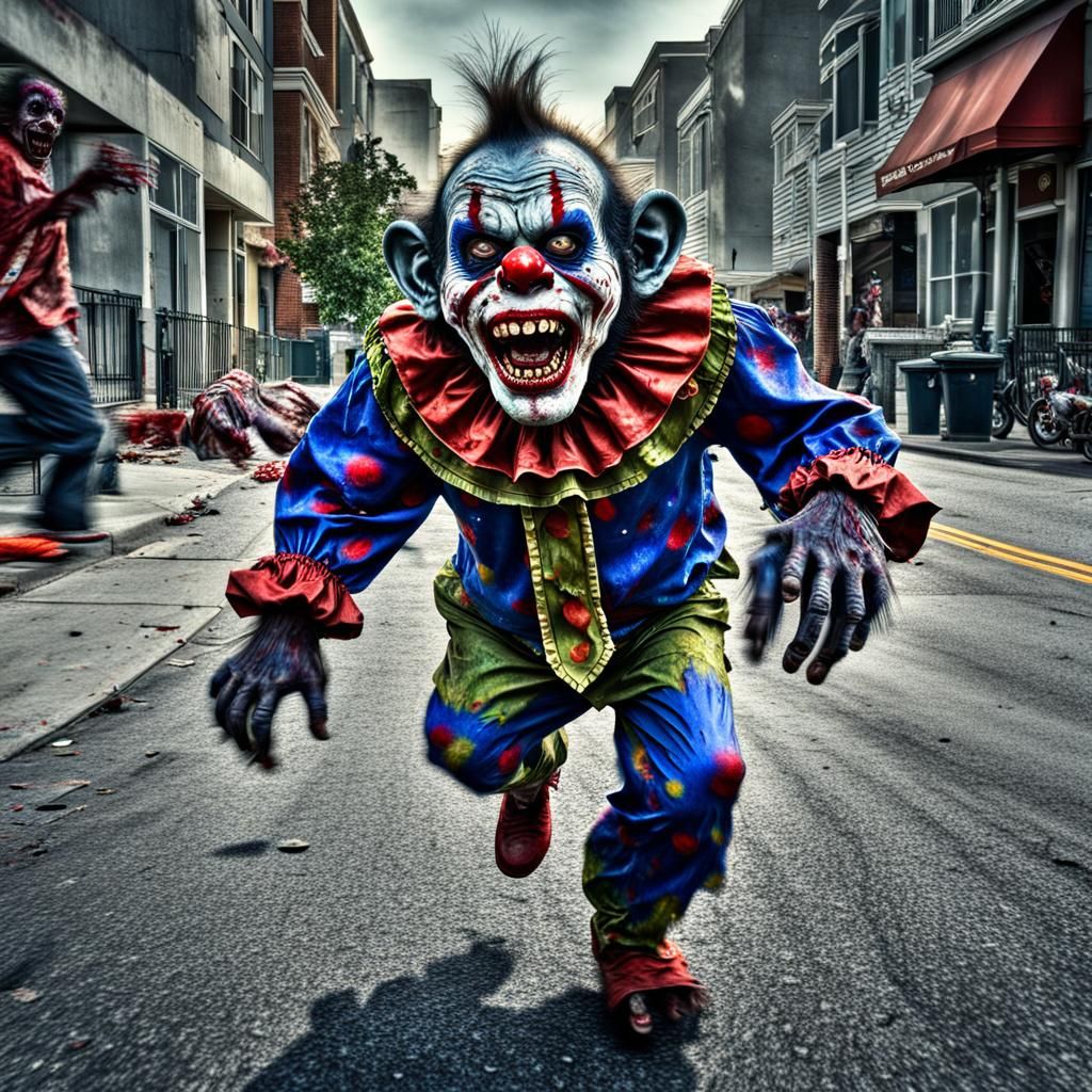 Hyperrealistic Zombie Monkey Clown Chasing Toddlers