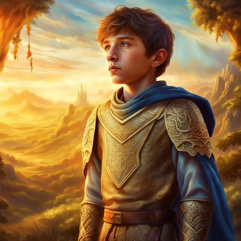 Mystical Boy Hero in Fantasy Landscape Digital Painting