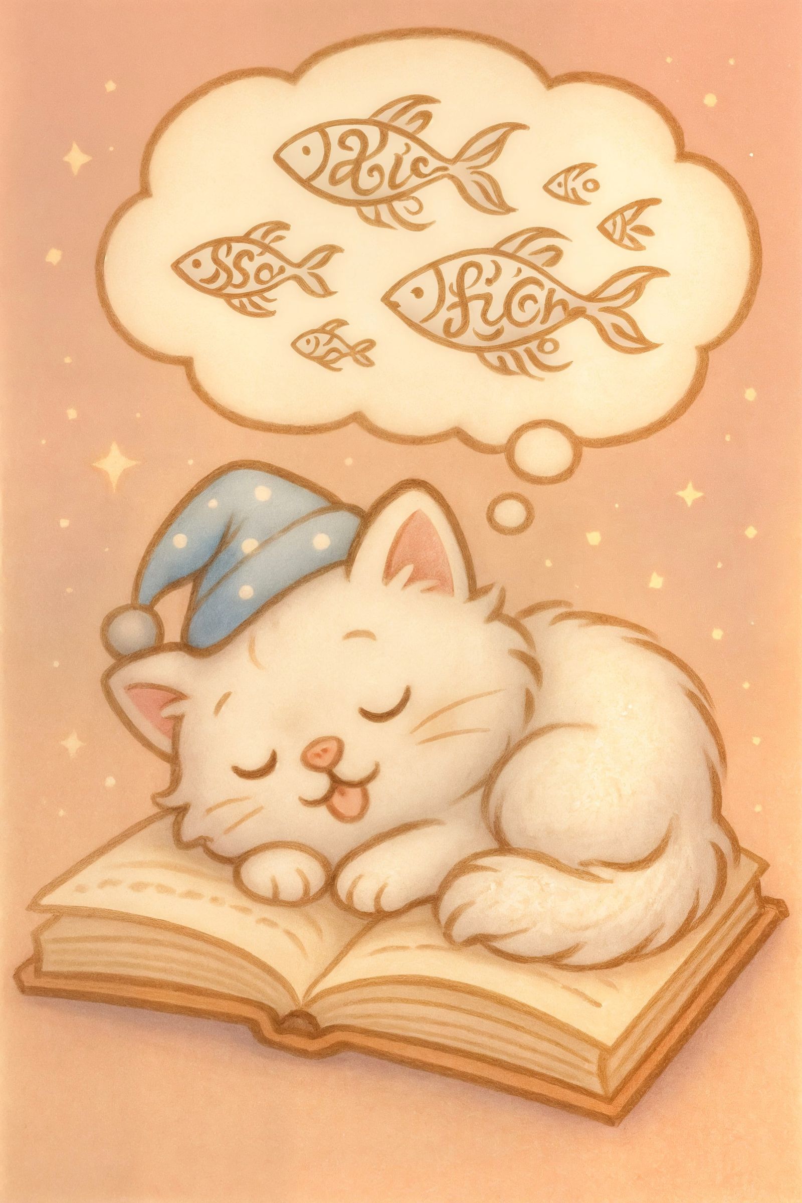 Kitten Nap on Storybook in Cartoon Style