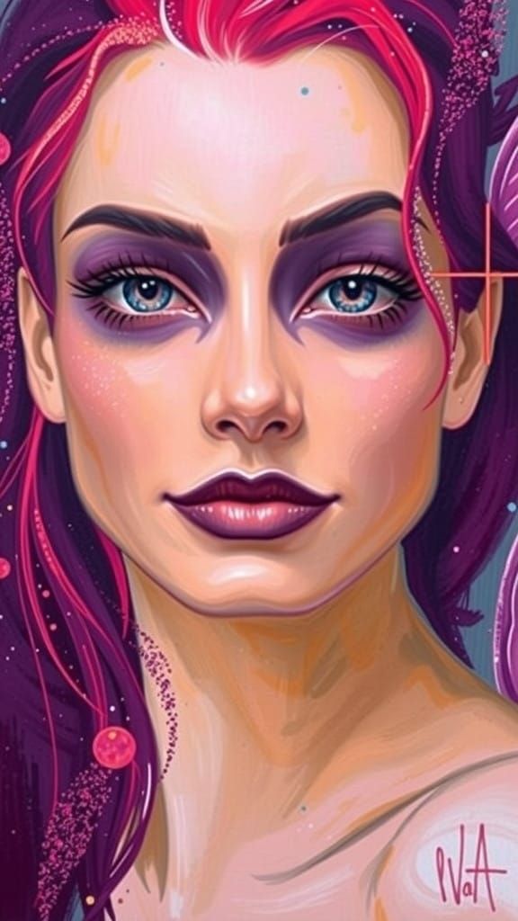 Abstract Portrait with Fairy Wings in Modigliani Style