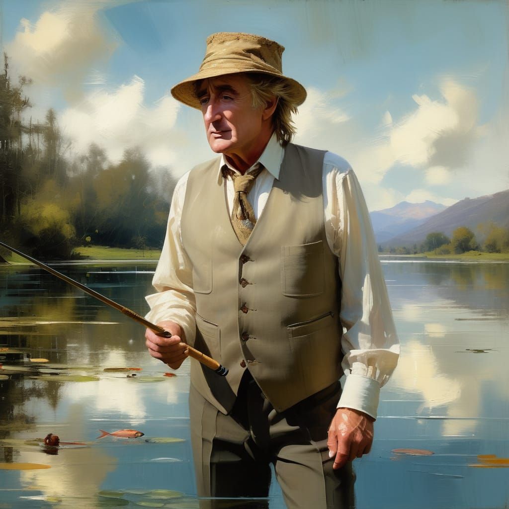 Serenely Fishing by a Tranquil Lake