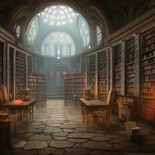 Fantastical Abandoned Library in Detailed Matte Painting