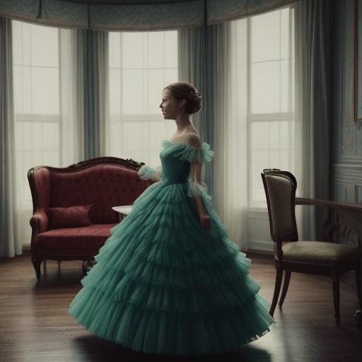 Colorful Crinoline Gown Displayed at Night