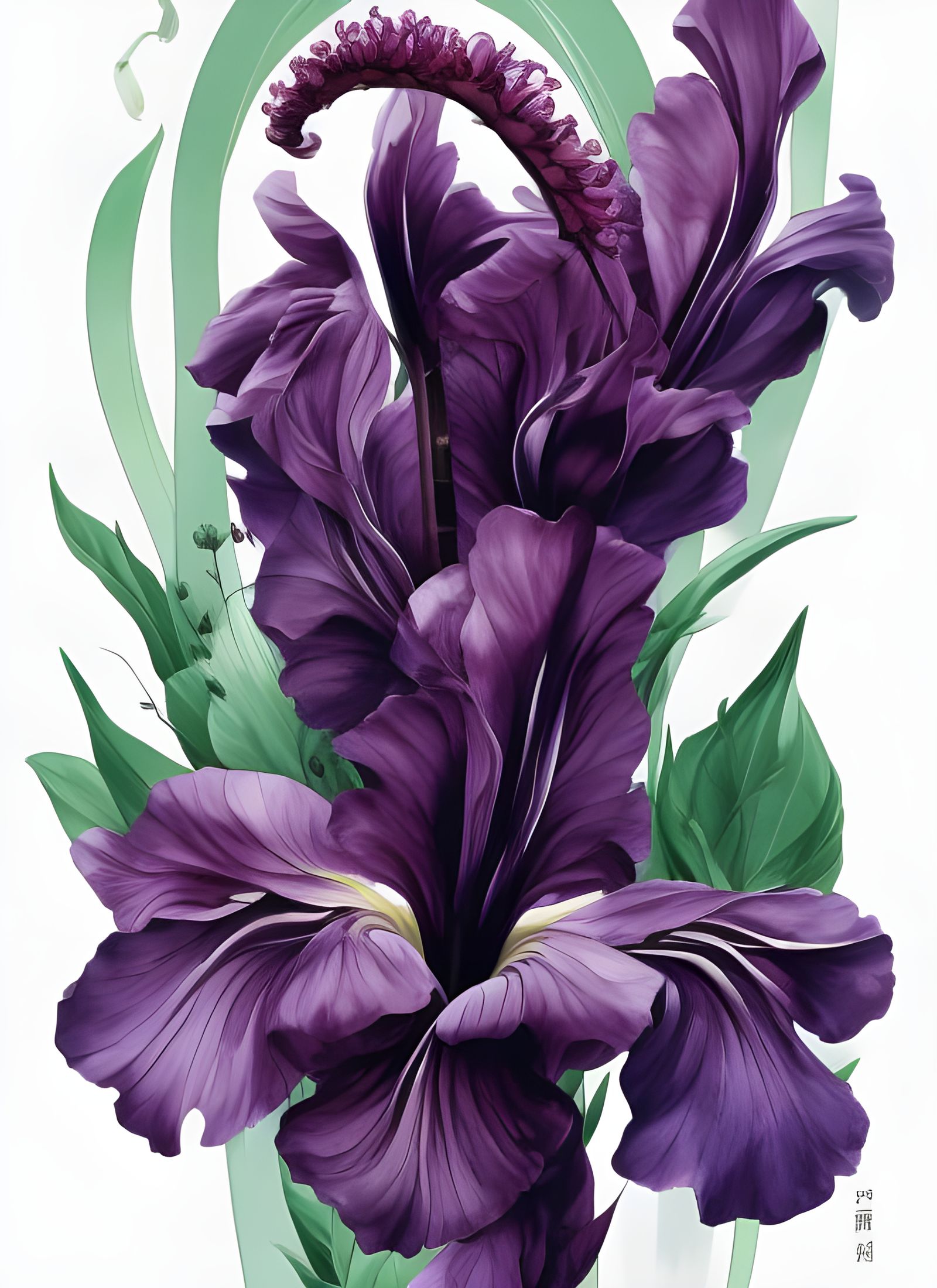 Black Iris: Anthropomorphic Flower Spirits in Composite Art