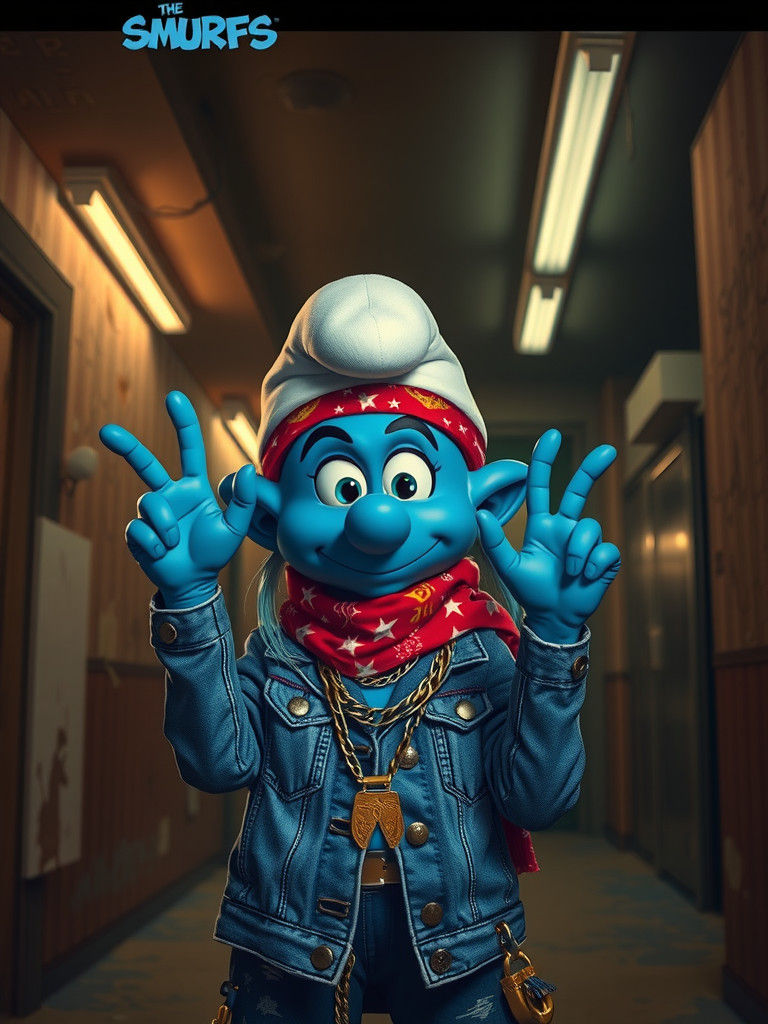 Smurfette as Hip Hop Gang Member in Graffiti Art Style