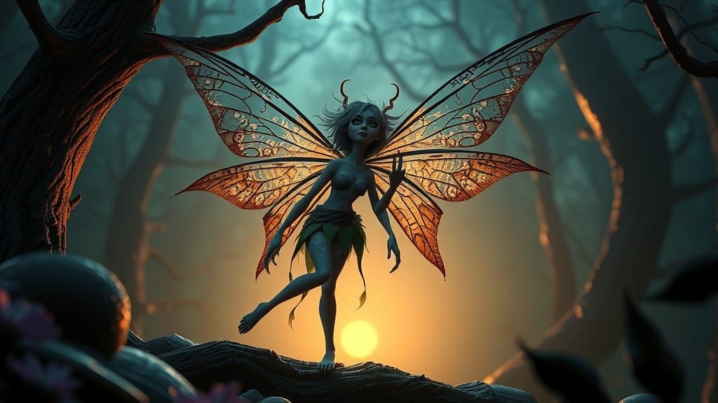 Cursed Zombie Fairy in Haunted Forest: 3D Digital Art
