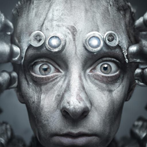 Metallic Skeletal Portrait in Digital Art Style